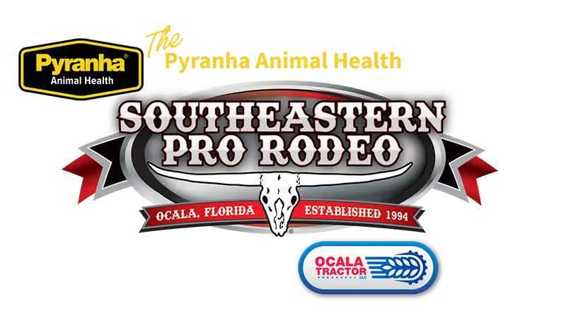 The Pyranha Animal Health Southeastern Pro Rodeo Presented By Ocala Tractor logos
